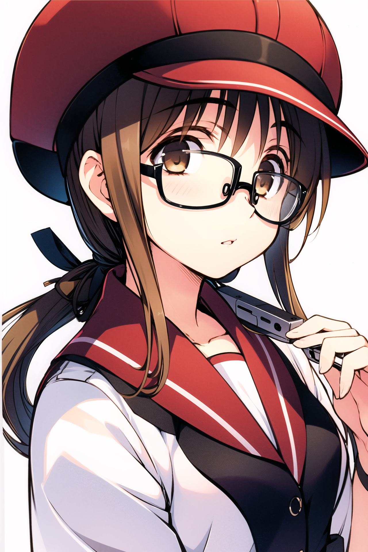 07710-3006993949-1girl, solo, glasses, hat, brown eyes, long hair, white background, simple background, parted lips, looking at viewer, ahoge, po.png